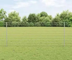 vidaXL Gard Euro cu 10 Stâlpi Argintiu 1x10 m Oțel