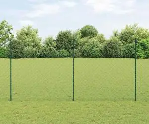 vidaXL Gard cu Lanț cu 10 Stâlpi U Verde 1.5x10 m Oțel