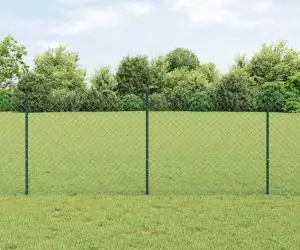 vidaXL Gard din plasă de lanț cu 22 de stâlpi U Verde 1x25 m Oțel