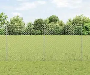 vidaXL Gard din Plasă de Lanț cu 20 de Stâlpi U Argintii 1.5x10 m Oțel