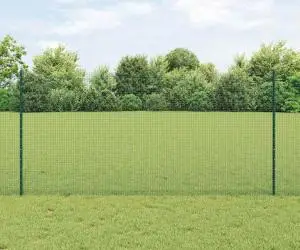 vidaXL Gard de Sârmă Sudată cu 11 Stâlpi U Verde 1.2x25 m Oțel