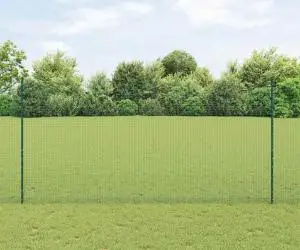 vidaXL Gard din fier sudat cu 11 stâlpi U, Verde 1.5x25 m Oțel