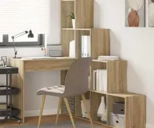 vidaXL Birou de colț cu raft Stejar sonoma 101.5 x 149.5 x 149.5 cm