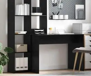 vidaXL Birou cu raft Stejar negru 138.5 x 55 x 143 cm Lemn compozit