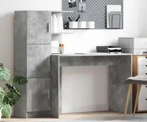 vidaXL Biroul cu stocare Gri Beton Lemn Prelucrat