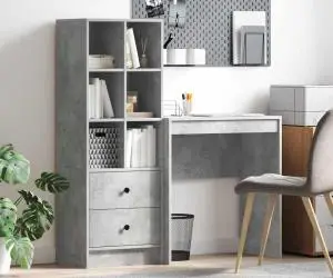 vidaXL Birou cu stocare gri beton din MDF