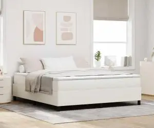 vidaXL Pat box spring cu saltea - Crem, Super King, din țesătură de corduroy
