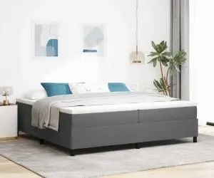 vidaXL Pat box spring în gri deschis, 200 x 200 cm, cu țesătură de fustă