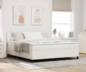 vidaXL Pat cu Box Spring cu Crem pentru saltea Super King Țesătură din corduroy