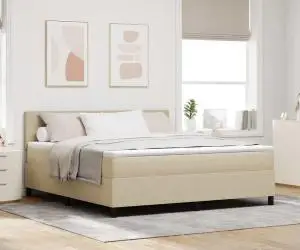 vidaXL Pat cu arcuri cu saltea Bej 180x200 cm Țesătură de corduroy