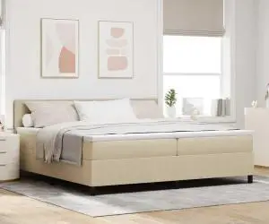 vidaXL Pat cu arcuri cu saltea Bej 200x200 cm Țesătură din catifea