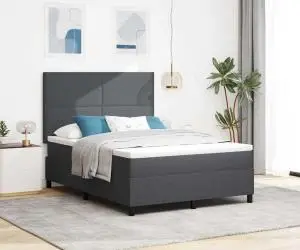 vidaXL Pat cu Somieră cu Saltea Gri Închis 140x200 cm Țesătură de Corduroy