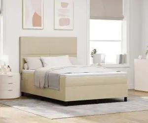vidaXL Pat cu arcuri și Saltea Bej 140x200 cm Țesătură de corderoy