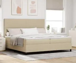 vidaXL Pat cu arcuri cu saltea Bej Deschis 200x200 cm Țesătură de corduroy