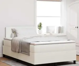vidaXL Pat cu arcuri cu saltea și LED Alb 120x200 cm Țesătură din catifea