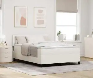 vidaXL Pat cu arcuri cu saltea & LED Crem 140x200 cm Țesătură din catifea