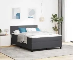 vidaXL Pat Box Spring cu saltea & LED gri închis 160x200 cm din stofă