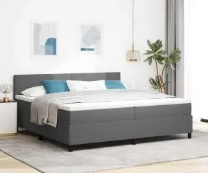 vidaXL Pat cu arcuri cu saltea & LED Gri 200x200 cm Țesătură de corduroi