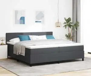 vidaXL Pat cu arcuri Box Spring și saltea cu LED Gri Întunecat 200x200 cm din țesătură corduroy