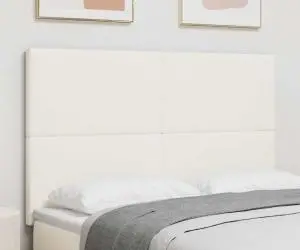 vidaXL Tăblie de pat design simplu, crem, 140 cm, catifea raiată