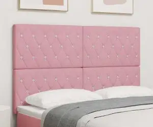 vidaXL Tăblie cu butoane de cristal, roz, 140 cm, catifea