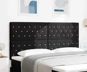 vidaXL Tăblie Neagră din Velur cu Buton de Cristal, tapitată, 180 cm