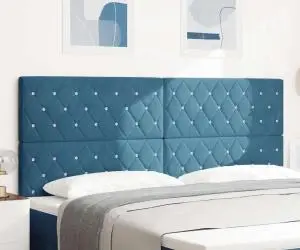 vidaXL Tăblia de pat albastră închisă, cu butoane din cristal, ajustabilă pe 200 cm, din catifea