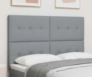 vidaXL Tăblie pat capitonată cu nasturi, gri deschis, 140 cm, textil