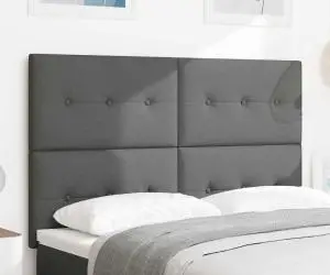 vidaXL Tăblie pat capitonată cu nasturi, gri închis, 140 cm, textil