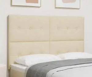 vidaXL Tăblie pat capitonată cu nasturi, crem, 140 cm, textil
