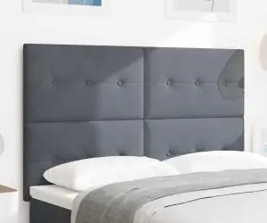 vidaXL Tăblie pat capitonată cu nasturi, gri închis, 140 cm, catifea