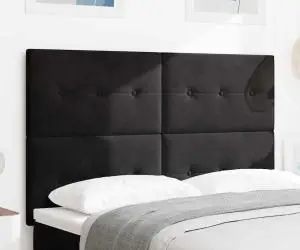 vidaXL Tăblie pat capitonată cu nasturi, negru, 140 cm, catifea