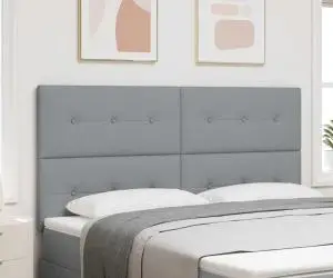 vidaXL Tăblie pat capitonată cu nasturi, gri deschis, 180 cm, textil