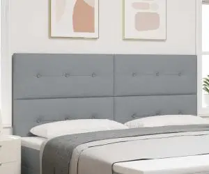 vidaXL Tăblie pat capitonată cu nasturi, gri deschis, 200 cm, textil