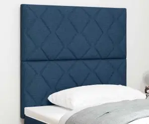 vidaXL Tablă de pat Design în Blocuri de Diamant Albastru de 90 cm din Textil