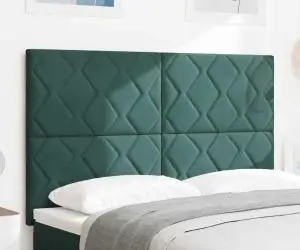 vidaXL Tăblie - Design blocuri de diamant, verde închis, 140 cm, din catifea