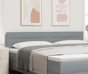 vidaXL Cap de Pat LED Design Linii Gri deschis 200 cm Țesătură
