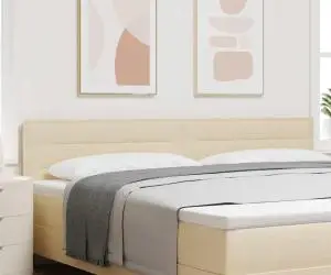vidaXL Cap de pat LED Design Linii Crem 200 cm Țesătură
