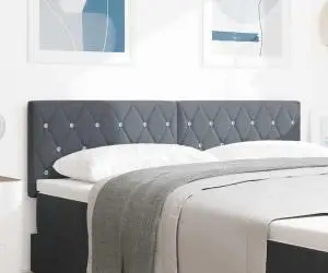 vidaXL Tablie LED cu Cristale, Tapițată cu Butoane, Gri Închis, 72 cm, Catifea