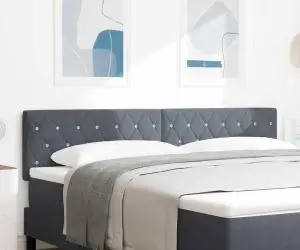 vidaXL Tăblie LED cu butoane din cristal, căptușită cu catifea gri închis, de 90 cm