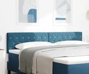 vidaXL Cap de pat LED cu buton din cristal, acoperit cu catifea albastră de 90 cm.
