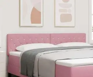 vidaXL Tăblie LED cu butoane din cristal, căptușită cu catifea roz, de 90 cm