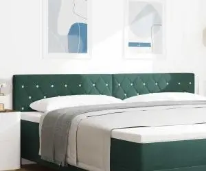 vidaXL Cap de pat LED , cu buton cristalin, tapițat în catifea verde închis, de 100 cm