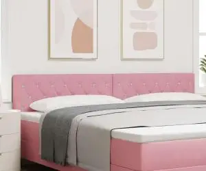 vidaXL Cap de pat LED cu buton de cristal, tapițat în roz din catifea de 100 cm