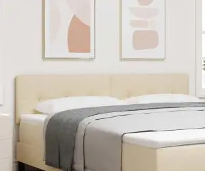 vidaXL Cap de Pat LED cu Butoane și Tapiserie Crem, 90 cm