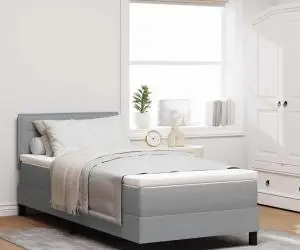 vidaXL Pat Box Spring cu Saltea Gri Deschis 90x200 cm Țesătură