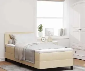 vidaXL Pat cu box spring cu saltea bej 100x200 cm țesătură