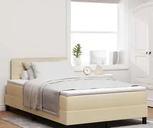 vidaXL Pat cu Arc și Saltea Crem 120x200 cm Țesătură