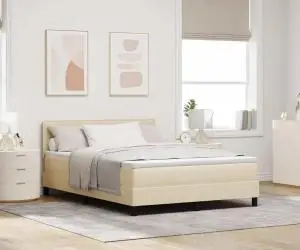 vidaXL Pat cu arcuri și saltea Crem 140x190 cm Țesătură