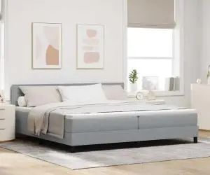 vidaXL Pat cu saltea Box Spring Gri deschis 200x200 cm Fabric